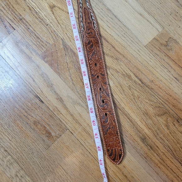 Vintage Brown Leather Embossed Belt with Silver Buckle Size 38 - Picture 14 of 16